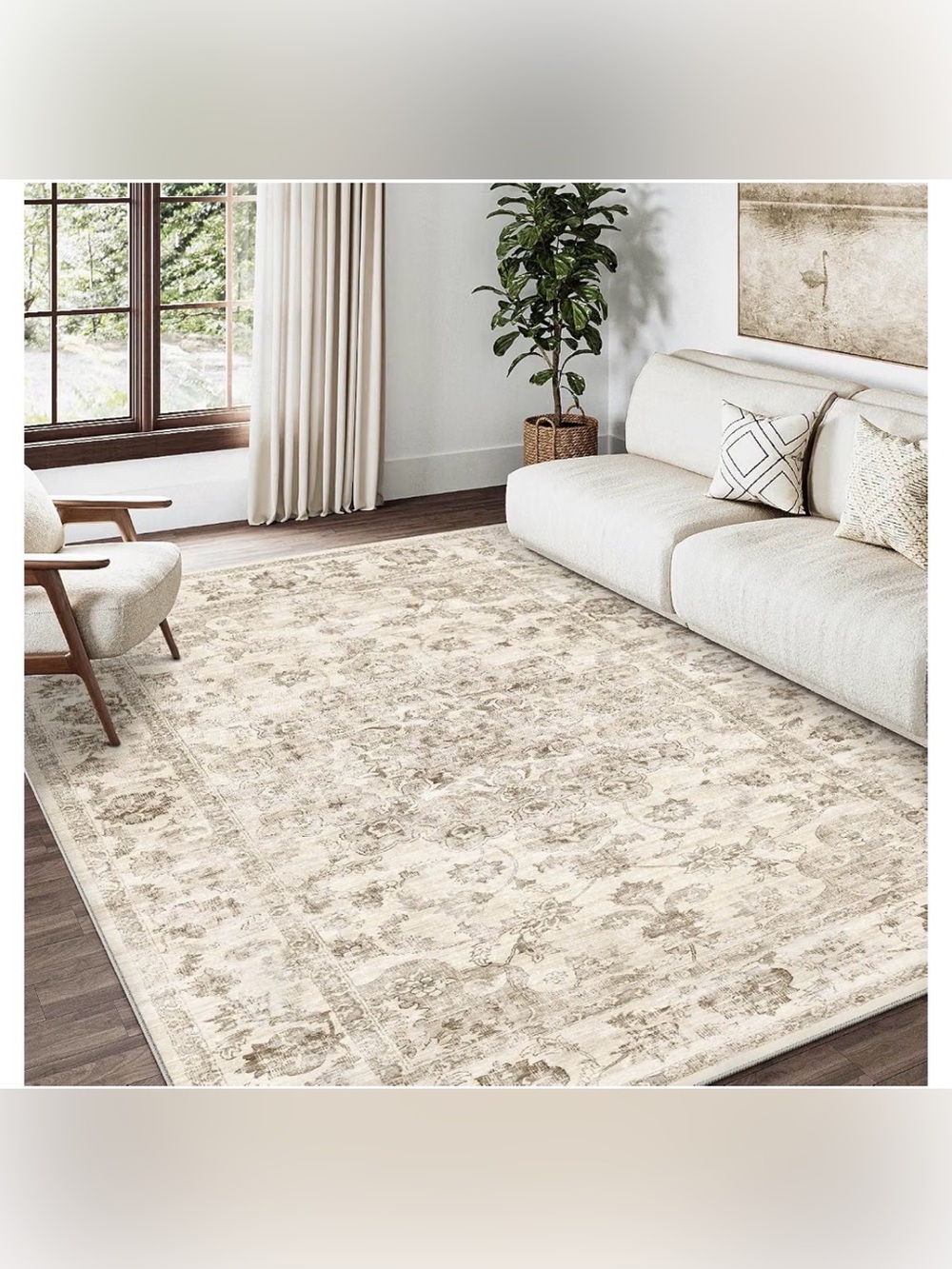Washable 4x6 Beige Area Rug